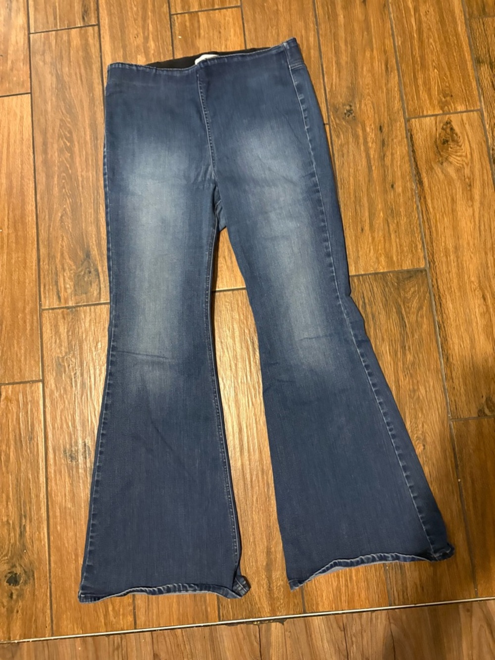 Ella Moss Dark Wash Pull On Flare Jeans High Rise Stretch Blue Womens L